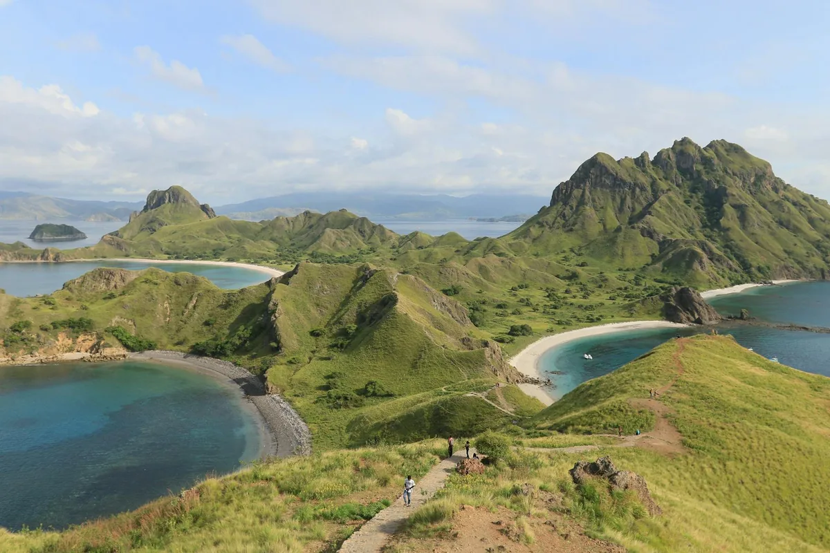 Padar Island panoramic viewpoint over three bays, Komodo National Park